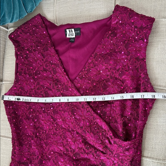 Magenta Floral Lace Dress with Embellishments - Picture 6 of 9